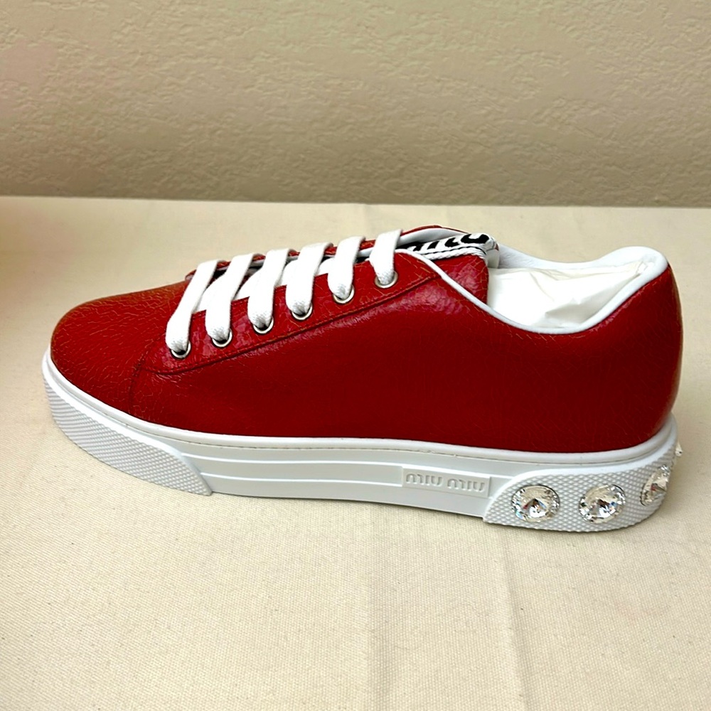 Miumiu crystal detail skate platform red sneakers size 39
